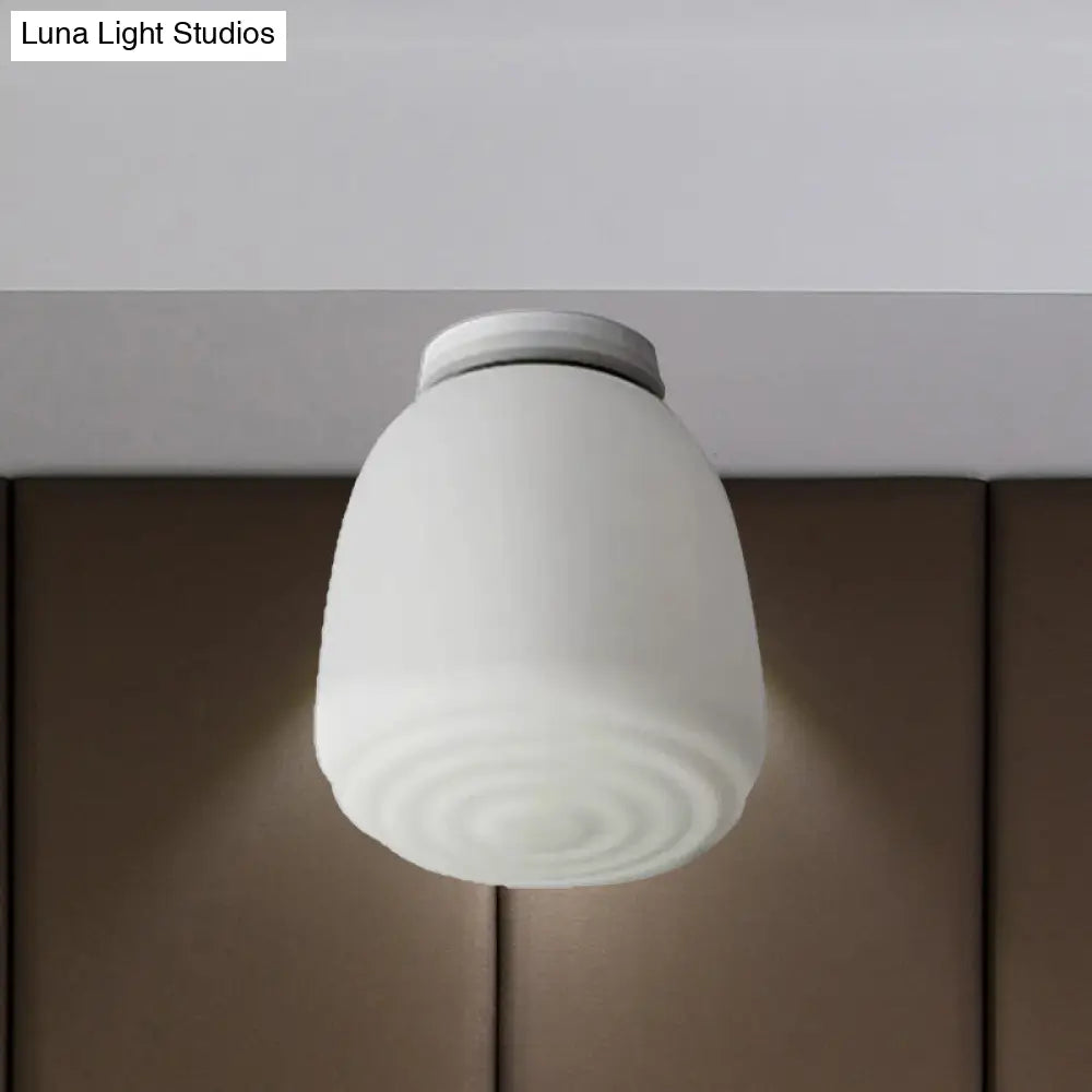 Minimalist 1 Head Flush Mount Lantern Light With Opal Glass Shade For Kitchen - 6/8 W Cone Lighting