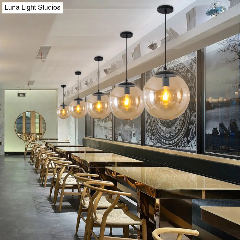 Sleek 1-Head Restaurant Pendant Lamp With Glass Sphere Shade