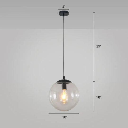 Minimalist 1-Head Glass Pendant Lamp For Restaurants With Sphere Shade Black / 10’