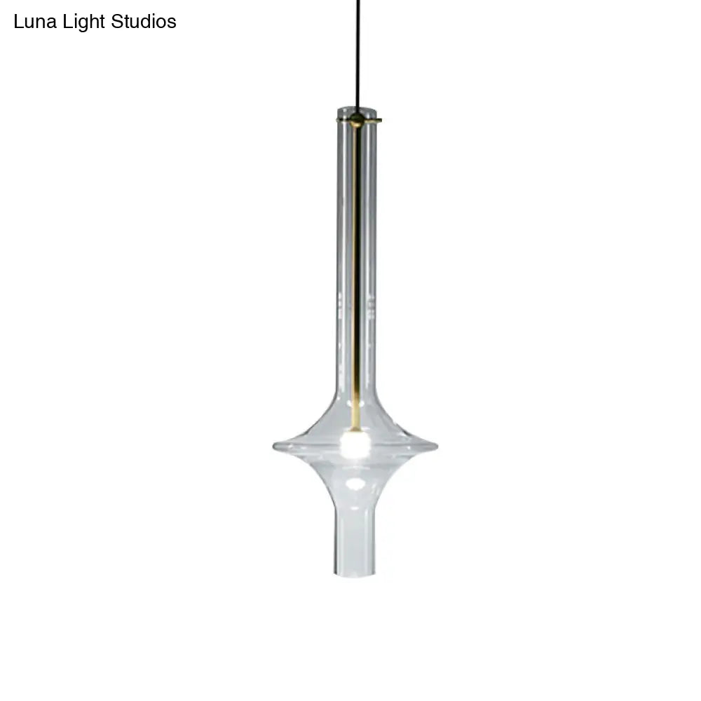 Minimalistic 1-Head Led Suspension Pendant Lamp - Clear Glass Wavy Tube Design