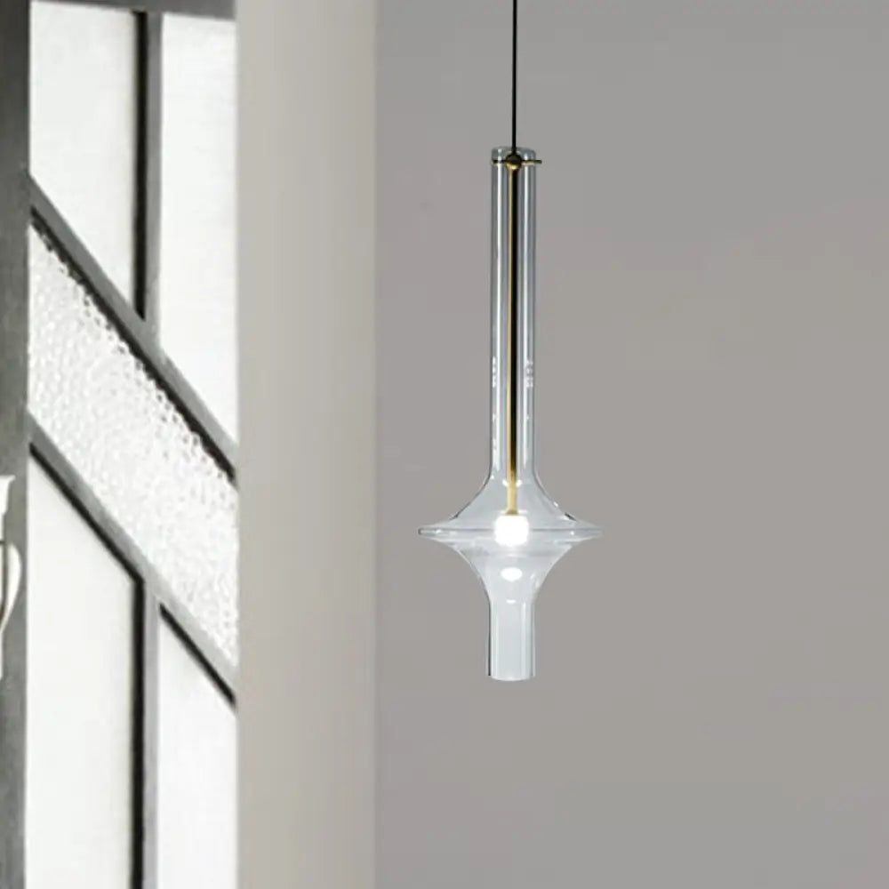 Minimalist 1-Head Led Hanging Pendant Lamp - Clear Glass Wavy Tube Ceiling Light