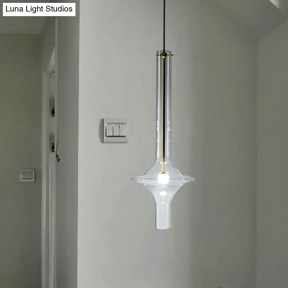 Minimalist 1-Head Led Hanging Pendant Lamp - Clear Glass Wavy Tube Ceiling Light