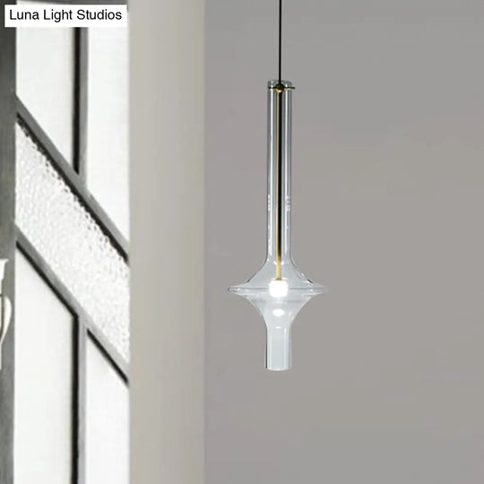 Minimalistic 1-Head Led Suspension Pendant Lamp - Clear Glass Wavy Tube Design