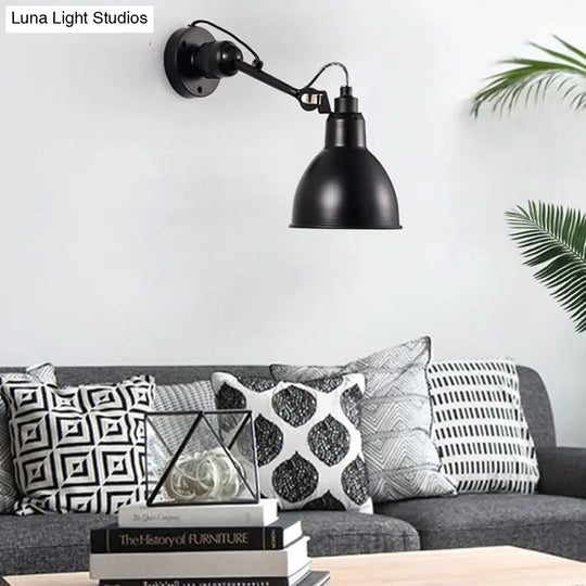 Minimalist 1-Head Wall Lamp With Metal Shade - Black/White Sconce Lighting For Living Room