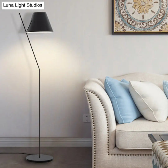 Minimalist 1-Light Black Cone Floor Lamp For Drawing Room - Elegant Fabric Lighting