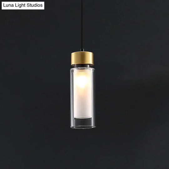 Minimalist 1-Light Brass Pendant Lamp With Clear And White Inner Glass Shade