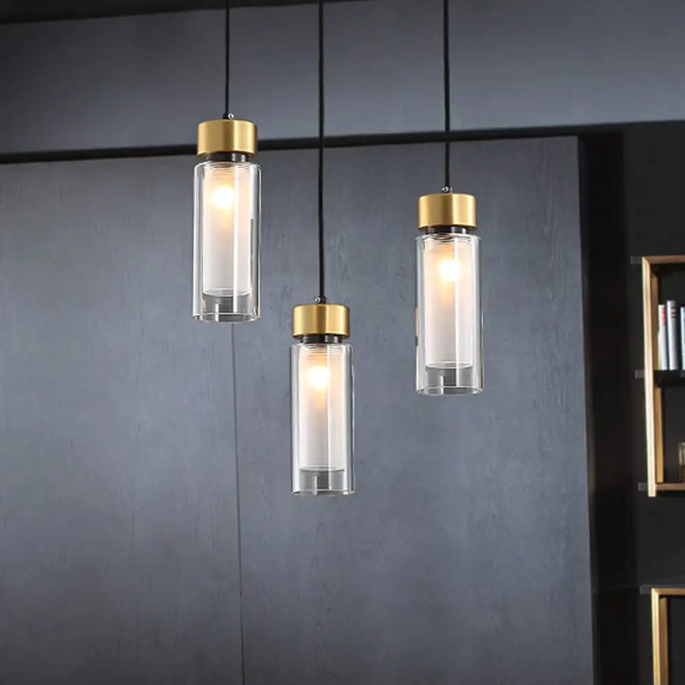 Minimalist 1-Light Brass Pendant Lamp With Clear And White Inner Glass Shade