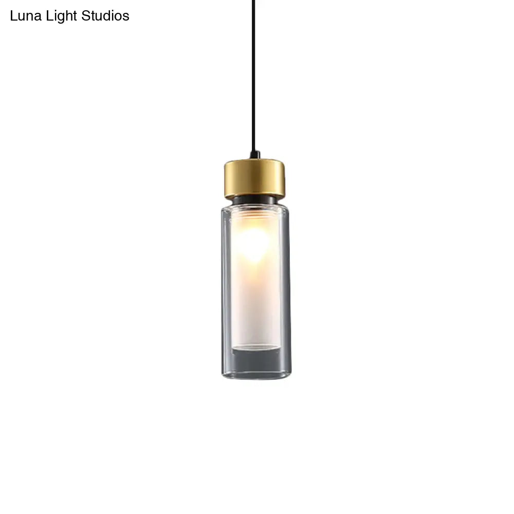 Minimalist 1-Light Brass Pendant Lamp With Clear And White Inner Glass Shade