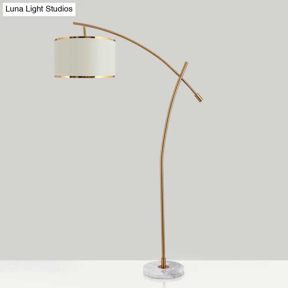 Minimalist 1-Light Fabric Floor Lamp With Marble Base In White