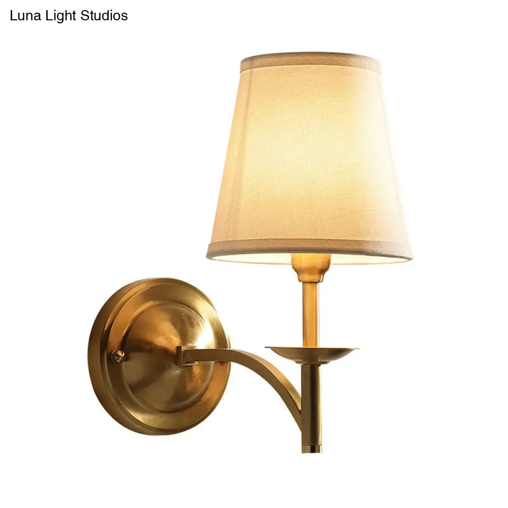 Minimalist 1-Light Gold Candelabra Metal Wall Sconce With Fabric Cone Shade