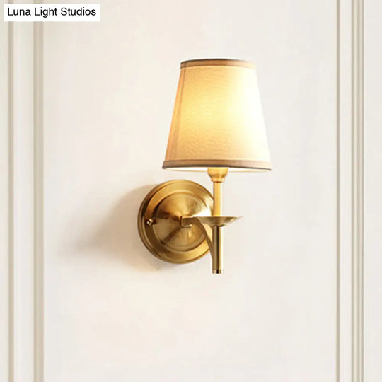 Minimalist 1-Light Gold Candelabra Metal Wall Sconce With Fabric Cone Shade