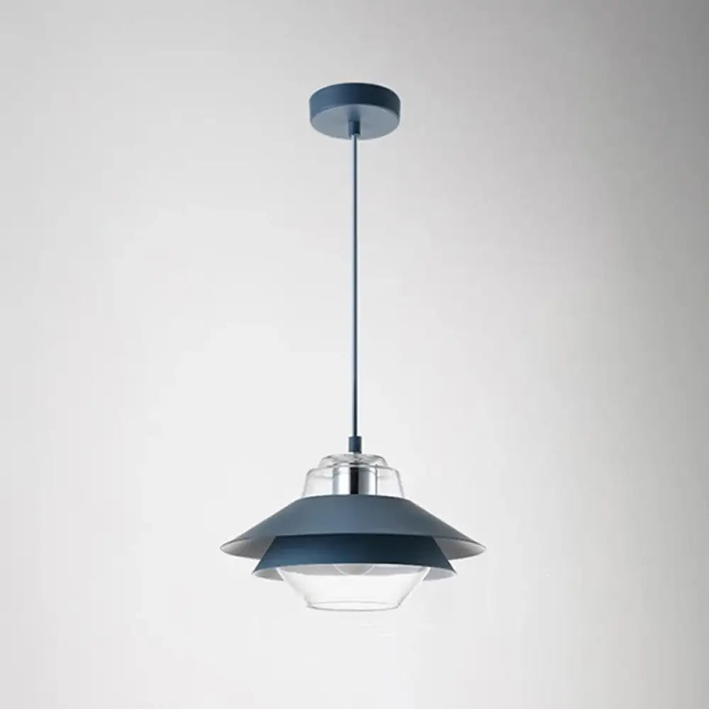 Minimalist 1-Light Metal Drop Pendant For Dining Room Blue