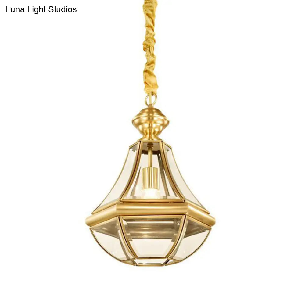 Minimalist 1-Light Pendant Lamp For Living Room - Pear Seeded/Clear Glass Shade Polished