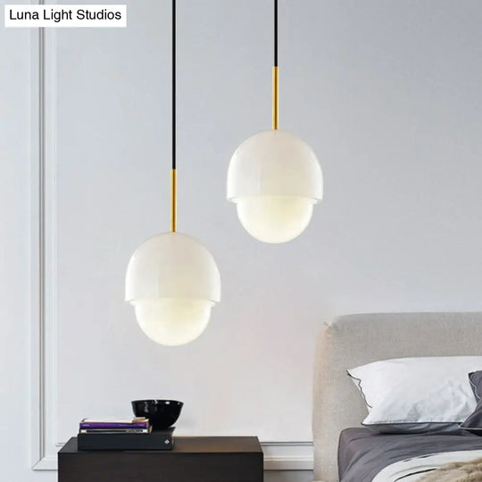 White Small Pendant Lighting: Modern Minimalist 1-Light Marble Hanging Light For Bedroom