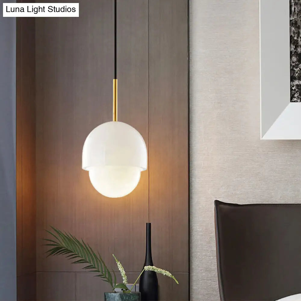 White Small Pendant Lighting: Modern Minimalist 1-Light Marble Hanging Light For Bedroom