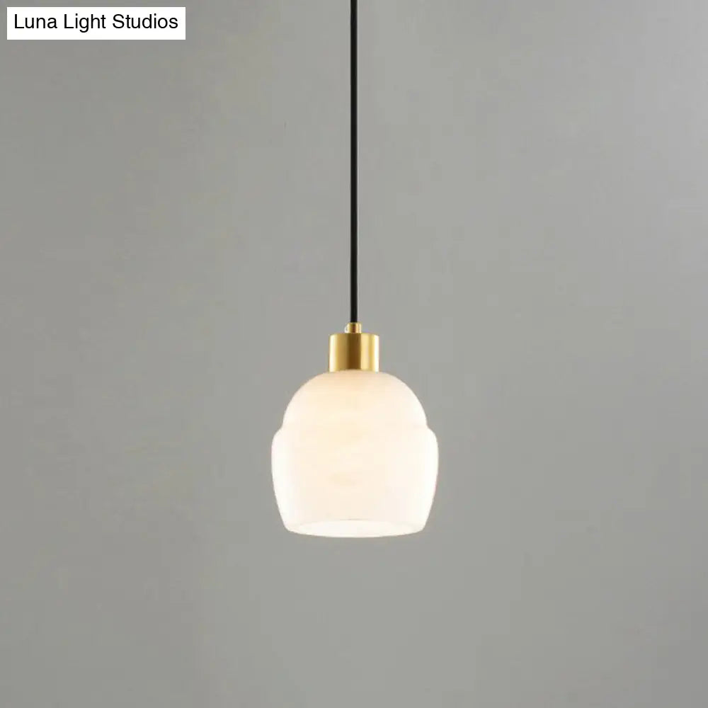 White Small Pendant Lighting: Modern Minimalist 1-Light Marble Hanging Light For Bedroom / B