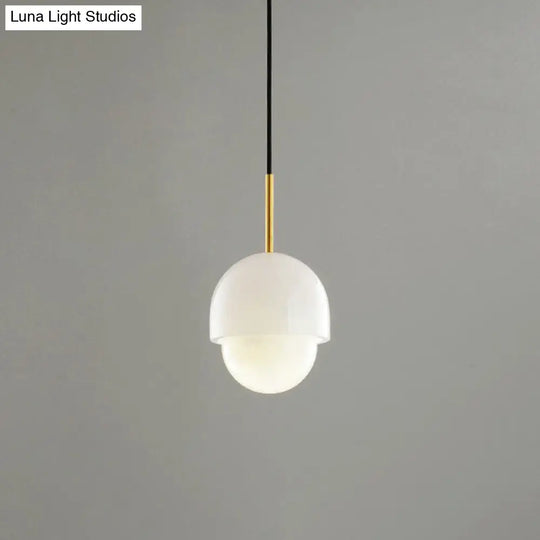 White Small Pendant Lighting: Modern Minimalist 1-Light Marble Hanging Light For Bedroom / A