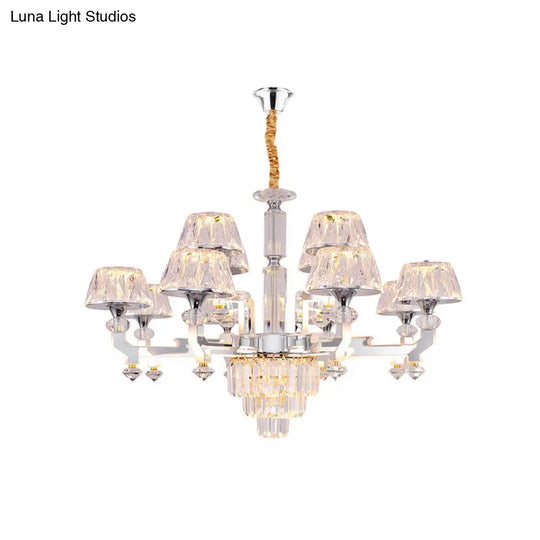 Minimalist 12-Head Chandelier Lamp With Crystal Shade - Chrome Finish