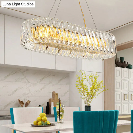 Minimalist 12-Light Clear Crystal Oval Island Lamp Pendant For Dining Room