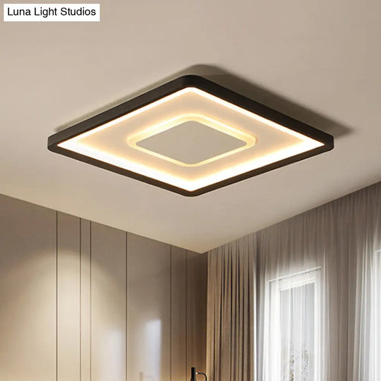 Minimalist 2-Layer Black Acrylic Flush Light Fixture - 16/19.5 Inch Square Led Ceiling Mount Lamp In