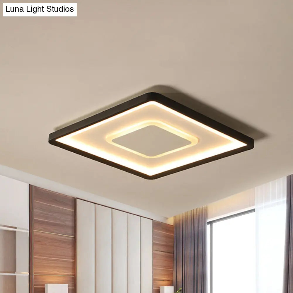 Minimalist 2-Layer Black Acrylic Flush Light Fixture - 16/19.5 Inch Square Led Ceiling Mount Lamp In