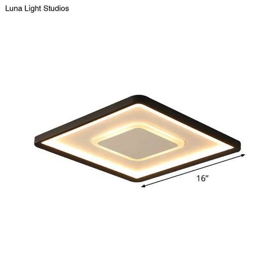 Minimalist 2 - Layer Black Acrylic Flush Light Fixture - 16/19.5 Inch Square Led Ceiling Mount Lamp