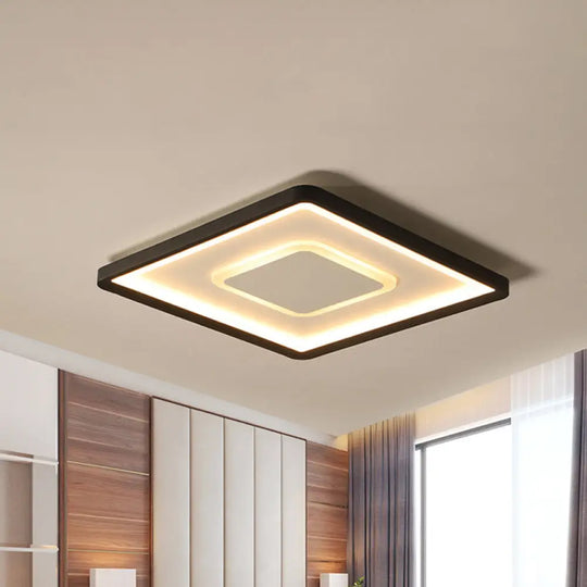 Minimalist 2 - Layer Black Acrylic Flush Light Fixture - 16/19.5 Inch Square Led Ceiling Mount Lamp