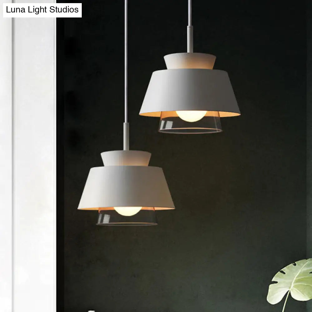 Minimalist Iron Hanging Pendant Light With 2 Tiers Single Black/White Design Transparent Glass Shade