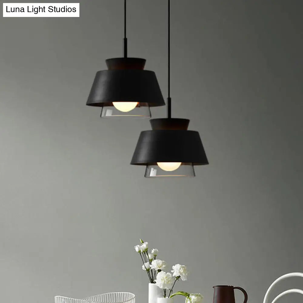 Minimalist 2-Tier Iron Hanging Pendant Light With Transparent Glass Shade - Black/White Ceiling Lamp