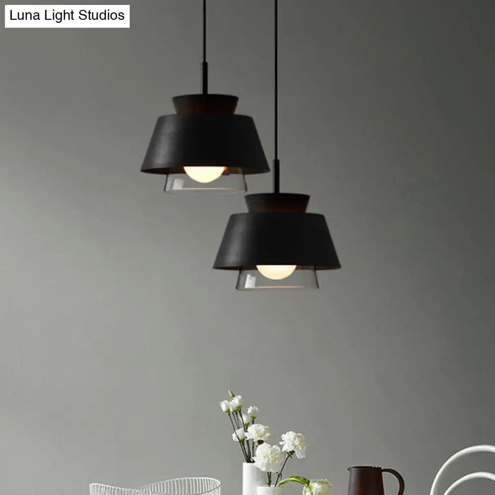 Minimalist Iron Hanging Pendant Light With 2 Tiers Single Black/White Design Transparent Glass Shade