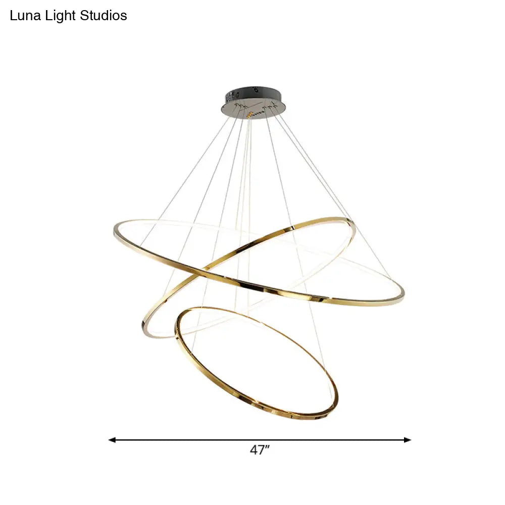 Minimalist 3/5 Tiers Led Pendant Lighting Stainless Steel Living Room Extra-Slim Hoop Chandelier In