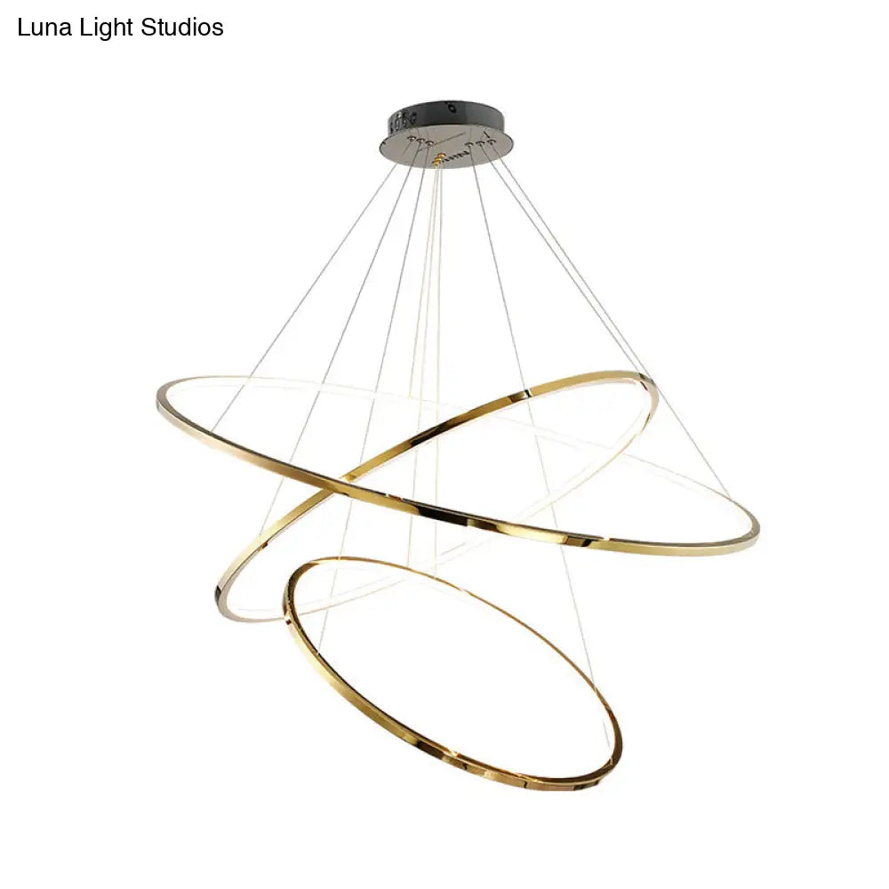 Minimalist 3/5 Tiers Led Pendant Lighting Stainless Steel Living Room Extra-Slim Hoop Chandelier In