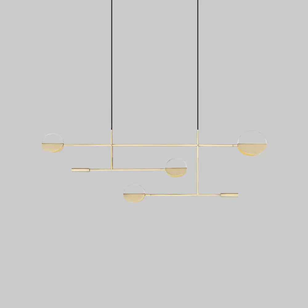 Minimalist 3-Arm Pendant Light With 4 Bulbs For Dining Room Island Gold