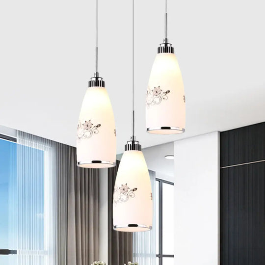 Minimalist 3-Bulb Cone Pendant Lamp With Black/Yellow/Blue Printed Glass And Linear/Round Canopy