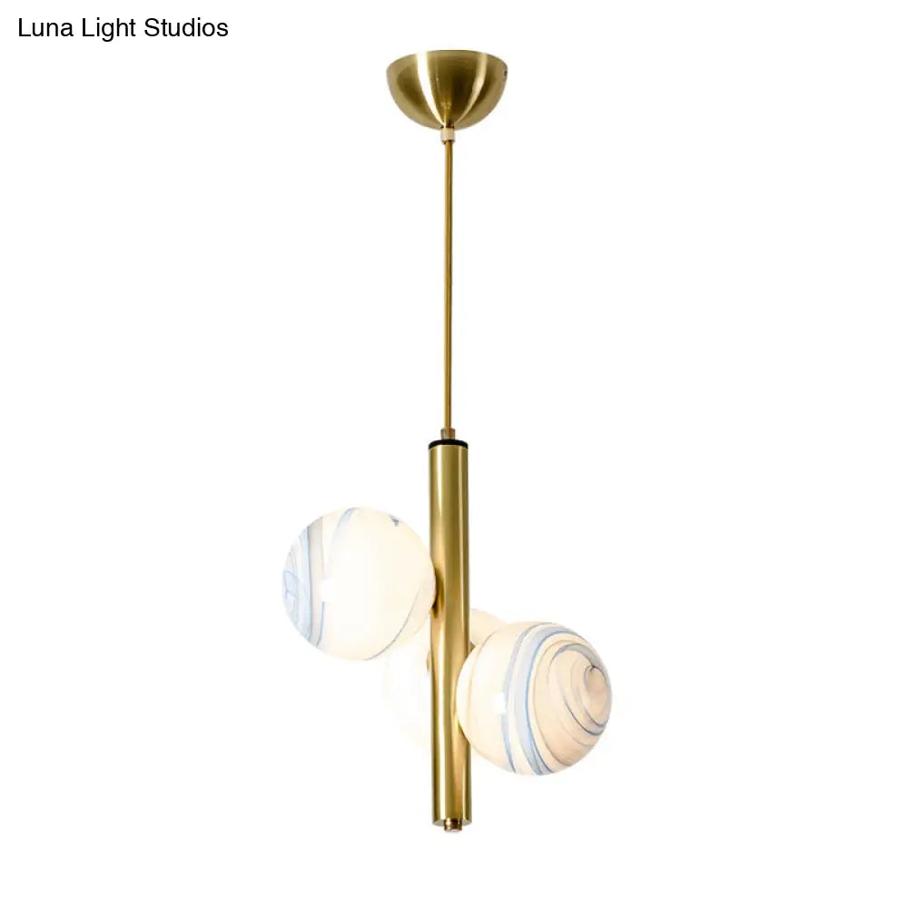 Minimalist 3-Head Brass Chandelier With Led Pendant Lighting & Frosted Glass Shade