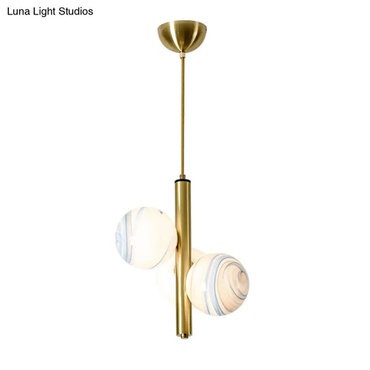 Minimalist 3-Head Brass Chandelier With Led Pendant Lighting & Frosted Glass Shade