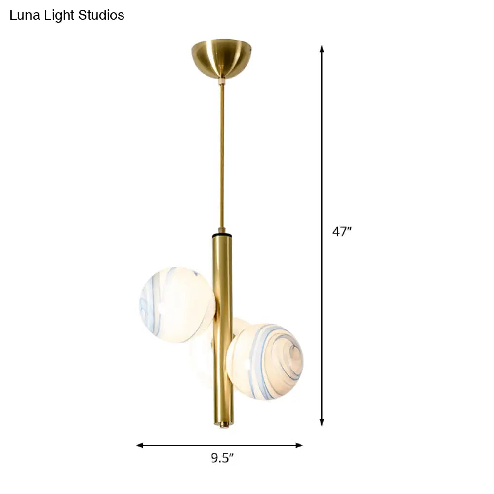 Minimalist 3-Head Brass Chandelier With Led Pendant Lighting & Frosted Glass Shade