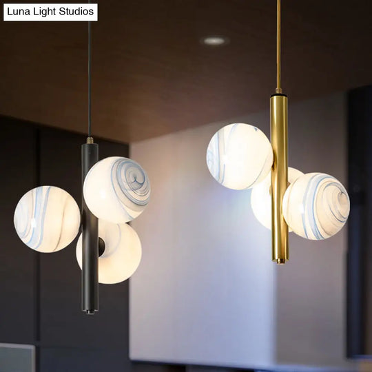 Minimalist 3-Head Brass Chandelier With Led Pendant Lighting & Frosted Glass Shade