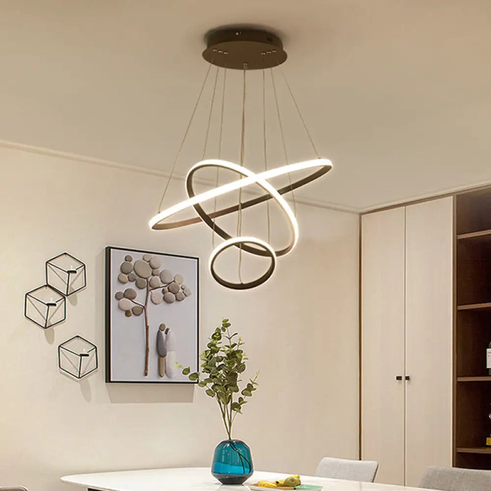 Minimalist 3-Head Led Acrylic Ceiling Suspension Chandelier - White/Coffee Small/Large Coffee /