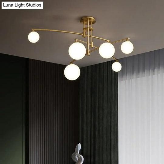 Metallic 6/9-Light Bedroom Chandelier: Elegant 3-Layered Hanging Lamp In Black/Gold With White Glass