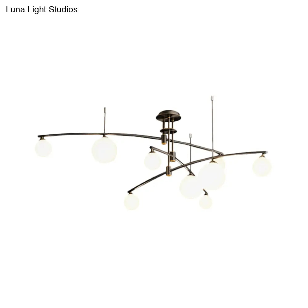 Minimalist 3-Layer Bedroom Chandelier - Metallic 6/9-Light Hanging Lamp In Black/Gold With White