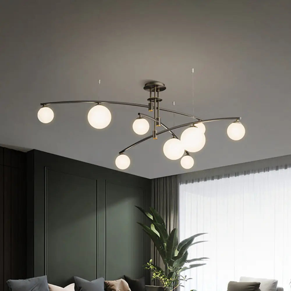 Minimalist 3-Layer Bedroom Chandelier - Metallic 6/9-Light Hanging Lamp In Black/Gold With White