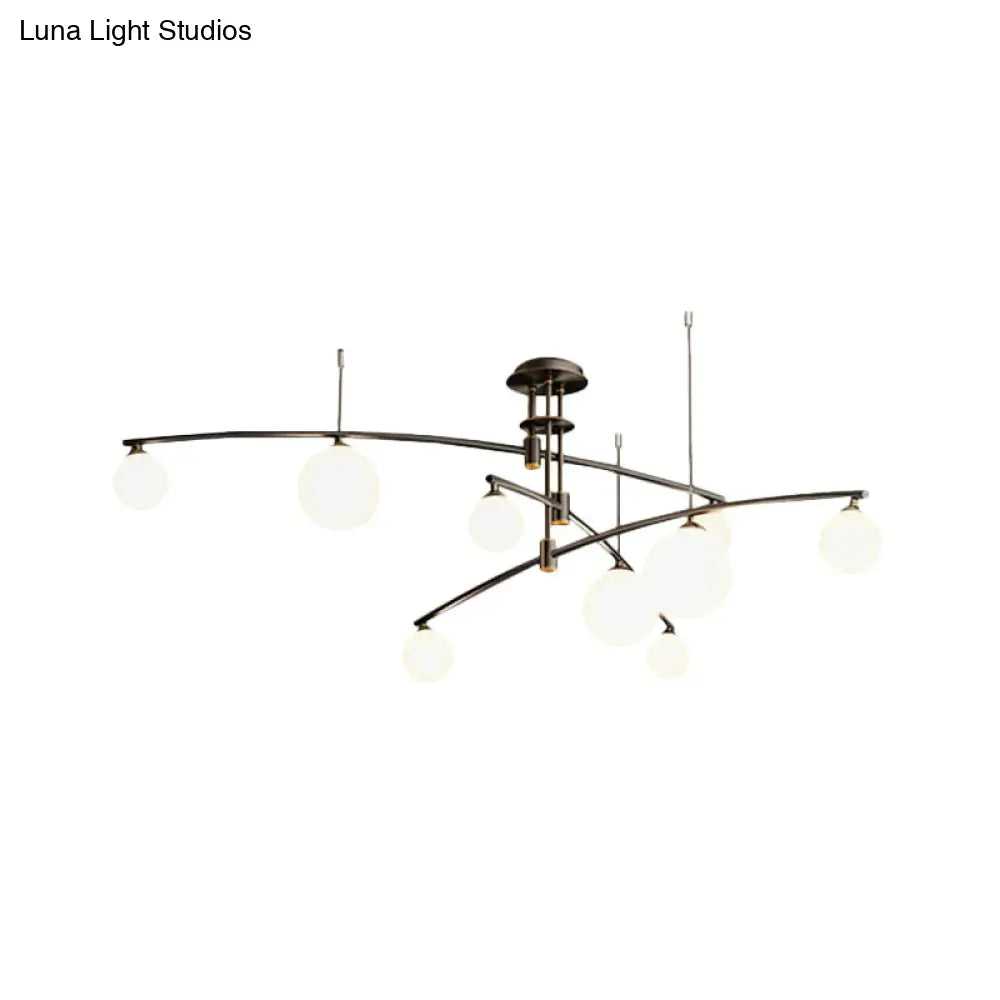 Metallic 6/9-Light Bedroom Chandelier: Elegant 3-Layered Hanging Lamp In Black/Gold With White Glass