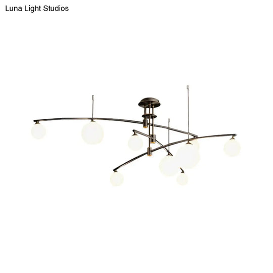 Metallic 6/9-Light Bedroom Chandelier: Elegant 3-Layered Hanging Lamp In Black/Gold With White Glass