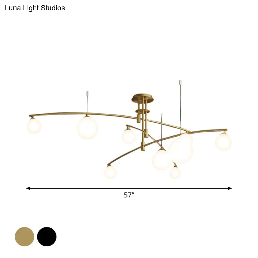 Metallic 6/9-Light Bedroom Chandelier: Elegant 3-Layered Hanging Lamp In Black/Gold With White Glass