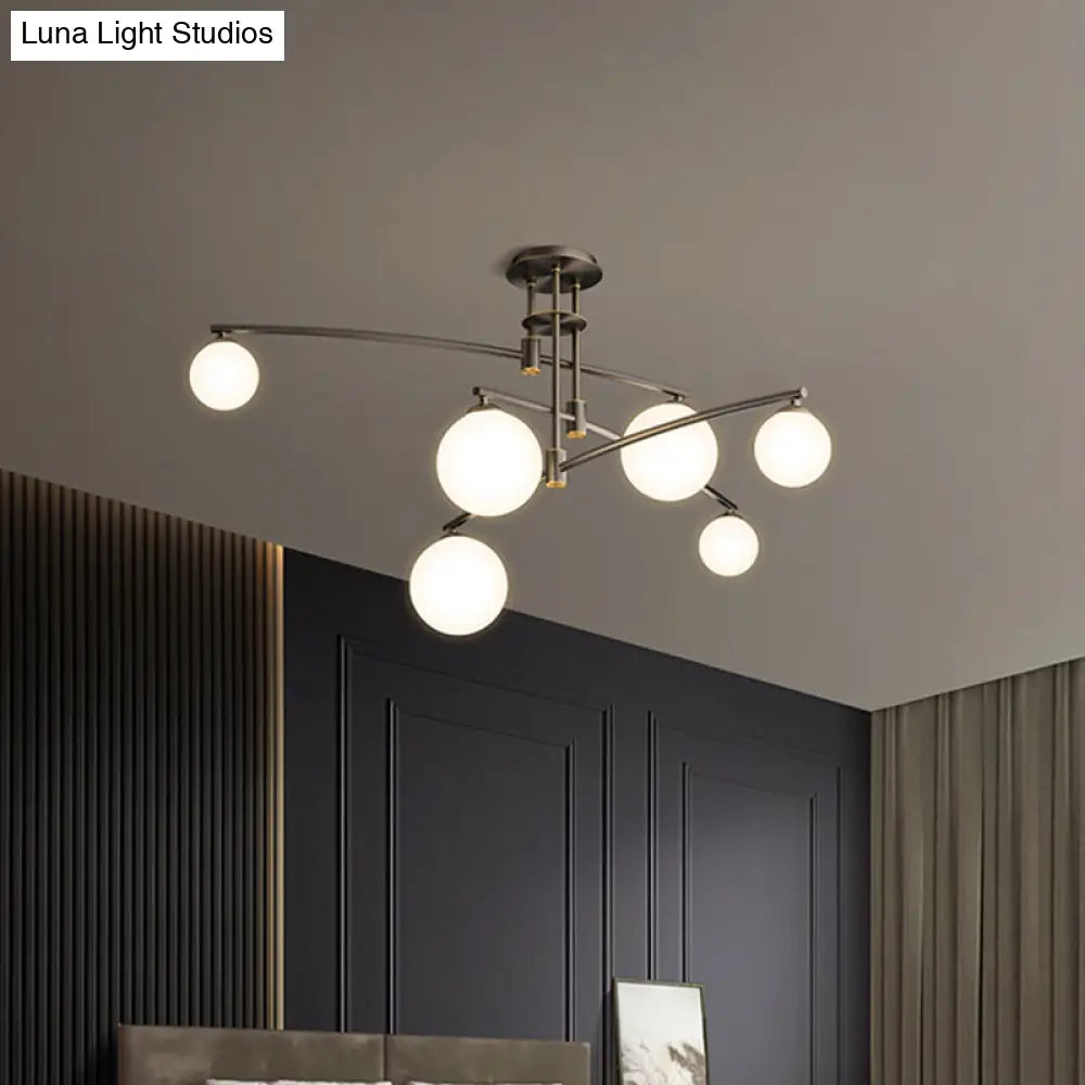 Metallic 6/9-Light Bedroom Chandelier: Elegant 3-Layered Hanging Lamp In Black/Gold With White Glass