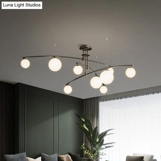 Metallic 6/9-Light Bedroom Chandelier: Elegant 3-Layered Hanging Lamp In Black/Gold With White Glass