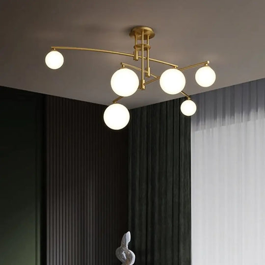 Minimalist 3-Layer Bedroom Chandelier - Metallic 6/9-Light Hanging Lamp In Black/Gold With White