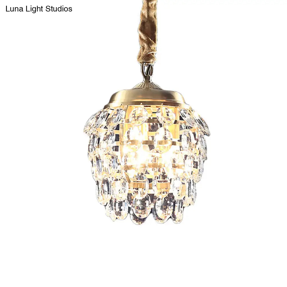 Minimalist Brass K9 Crystal Beaded Artichoke Drop Lamp - 3-Light Ceiling Chandelier For Living Room