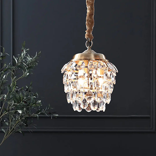 Minimalist 3-Light Brass Artichoke Chandelier With K9 Crystal Beads For Living Room Ceiling